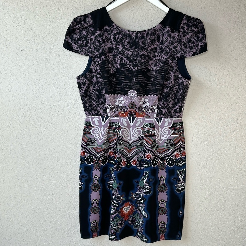 Tibi New York 100% Silk‎ Floral Lace Cap Sleeve V Back Mini Dress Size 6